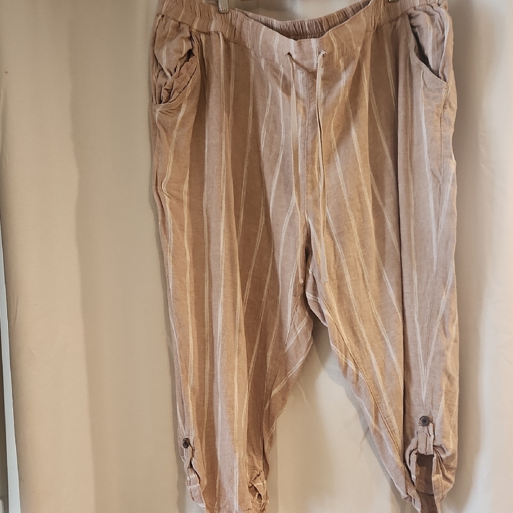 Striped & Tan Linen Blend  Pants